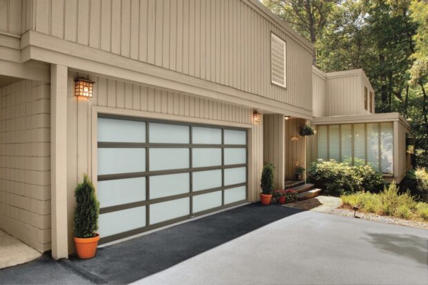 bronze amarr vista full view garage door with obscure glass