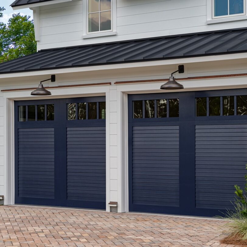 clopay canyon ridge louver navy painted finish garage door00005