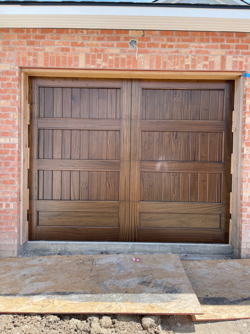 10x8 Stained Mahogany Paneled Garage Door Installation Fort Worth, Texas