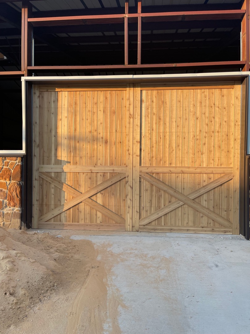14x10 cedar shop garage door installed in aledo, texas