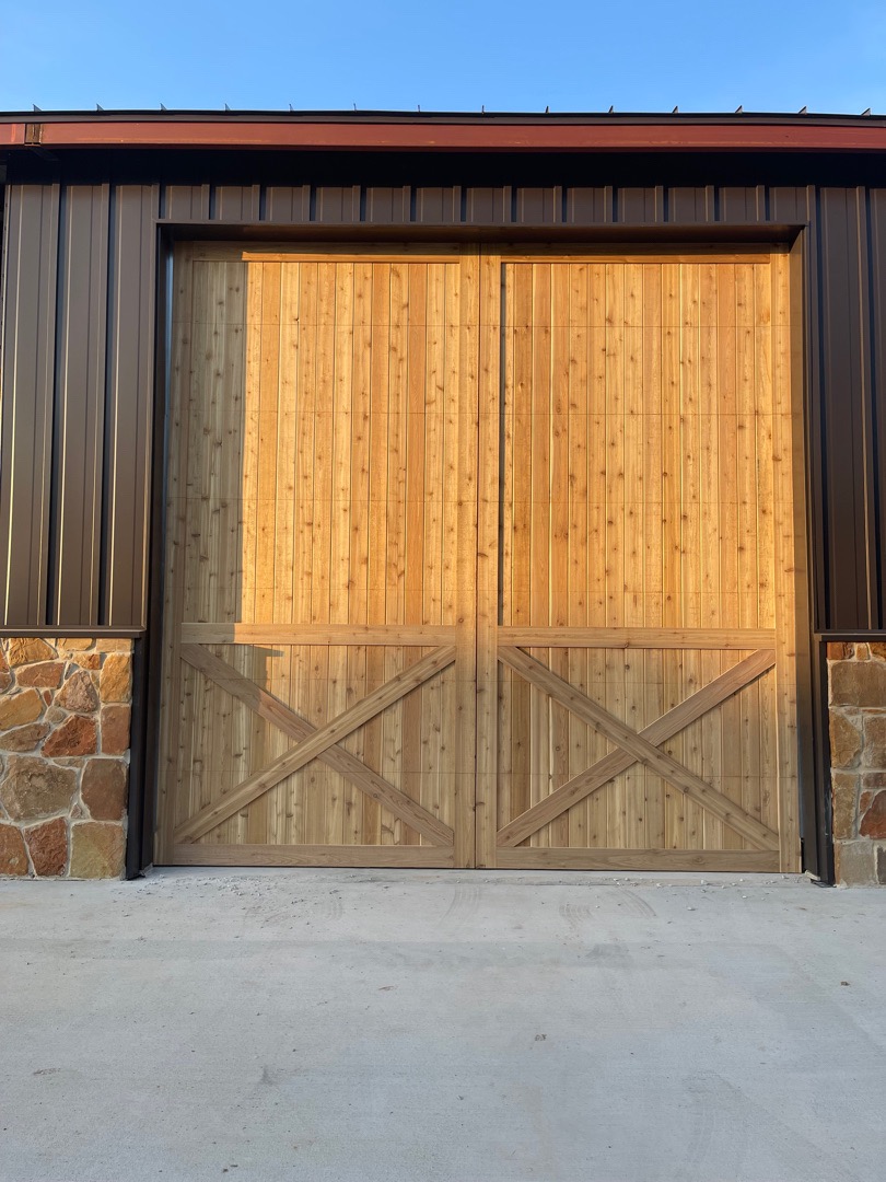 14x14 cedar shop garage door installed in aledo, texas