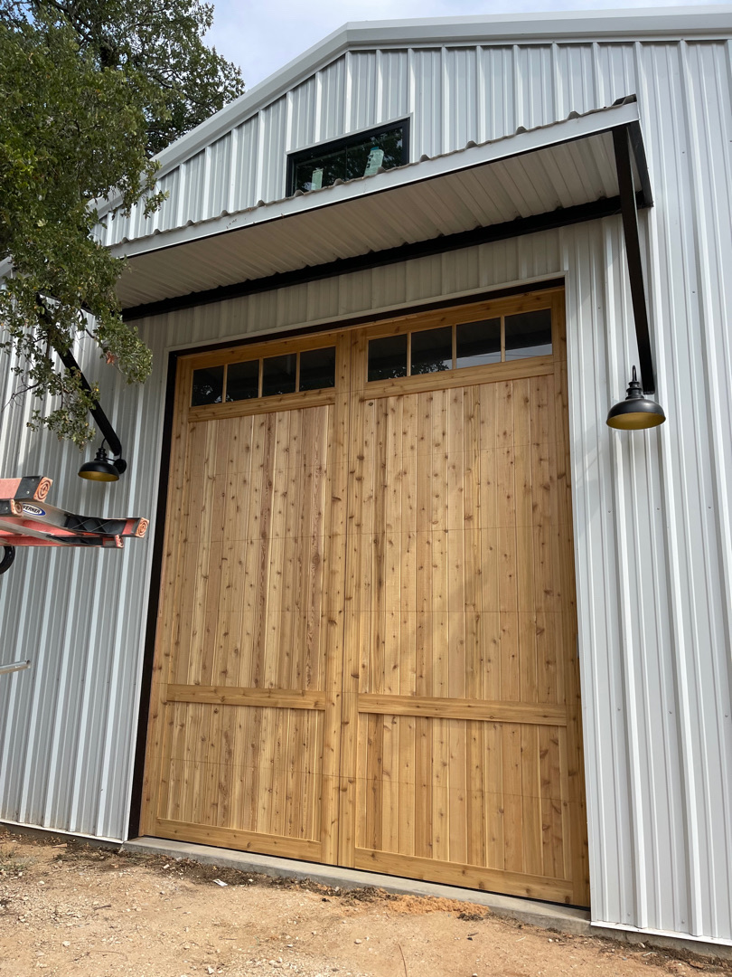 12x14 cedar barndominum garage door