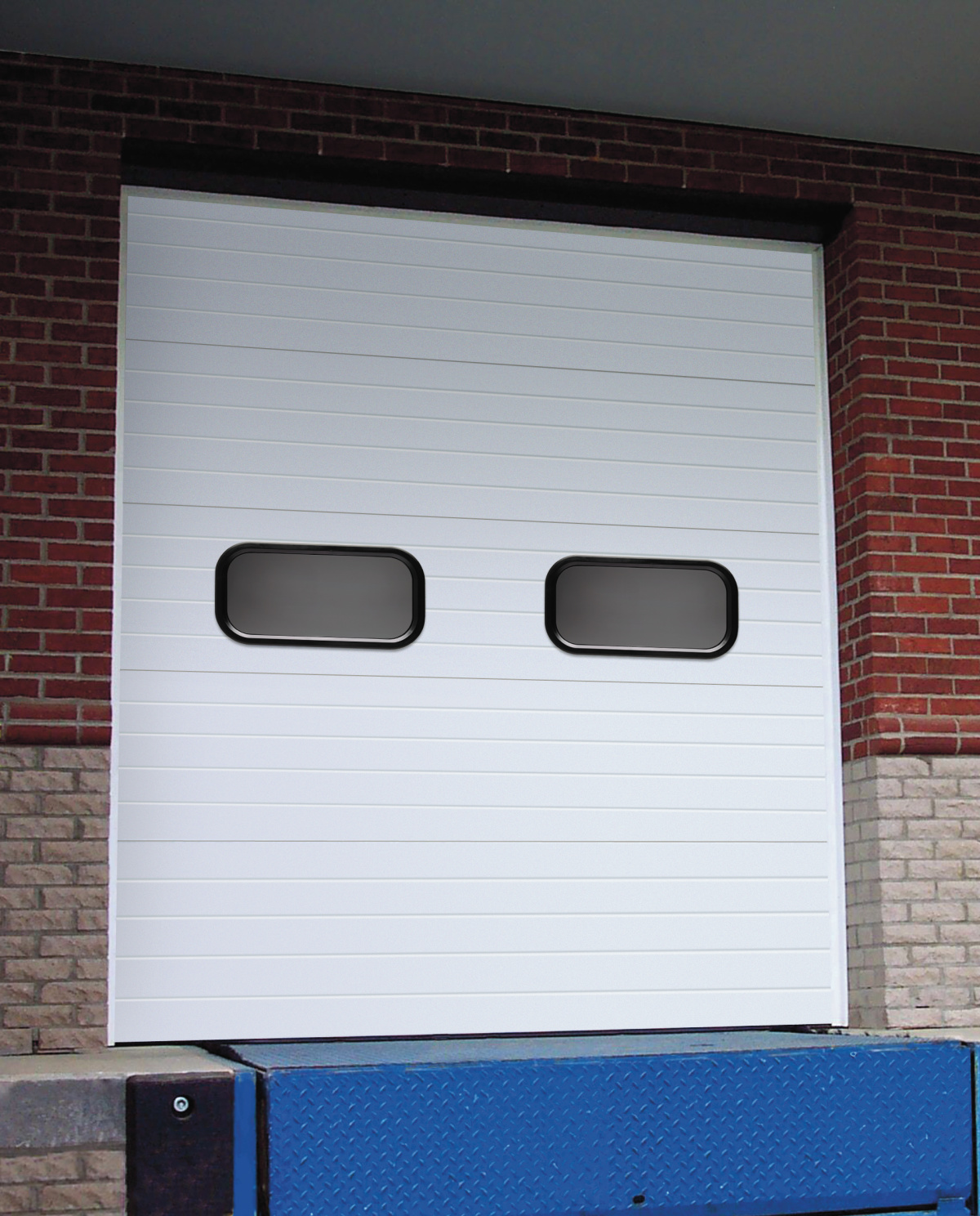 Sectional garage door with two insulated windows