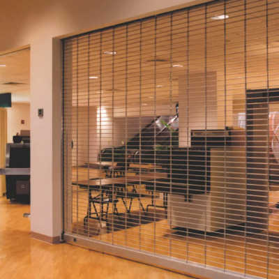 Metal Clopay Security Grille Doors off a hallway