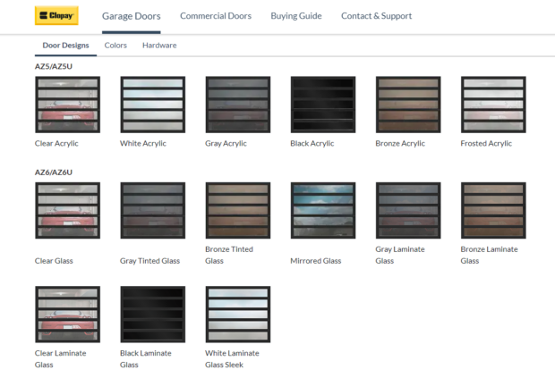 Clopay Avante glass texture options