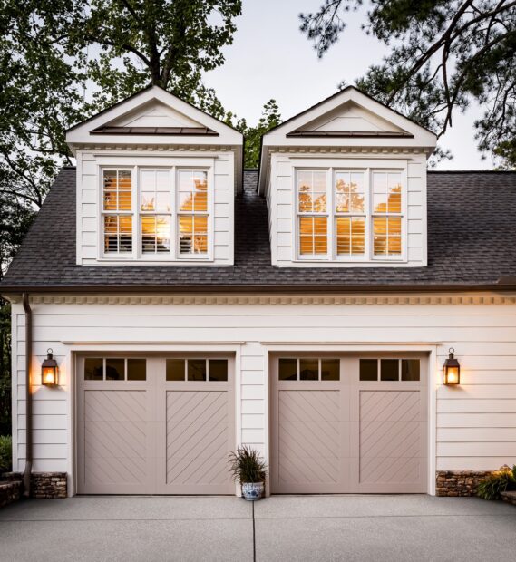 tan painted clopay canyon ridge chevron garage door