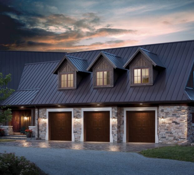 wood look steel carriage house garage doors