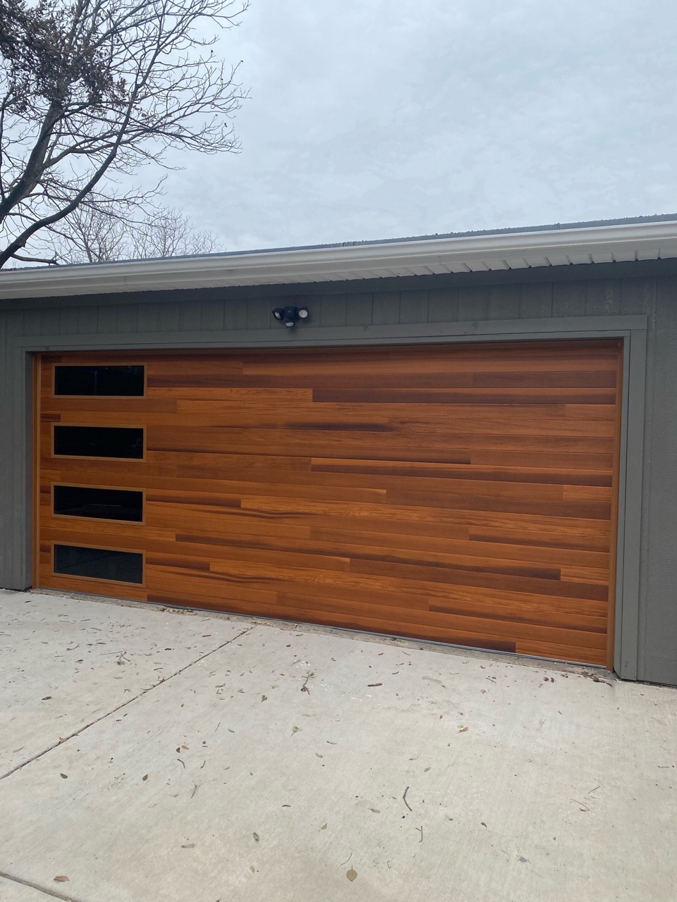 chi planks cedar wood tone garage door